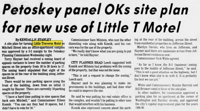 Little Traverse Motel (Little Traverse Hotel) - Nov 21 1985 City Approves Office Idea